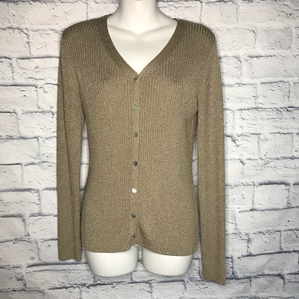 Golden Beige Vneck Cardigan Sweater